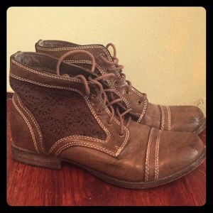 Brown lace panel ankle boots